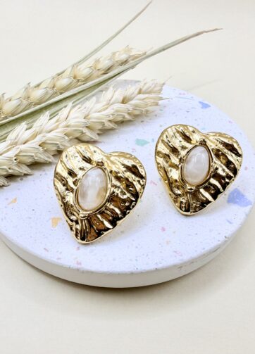 Antique Heart & Pearl Studs