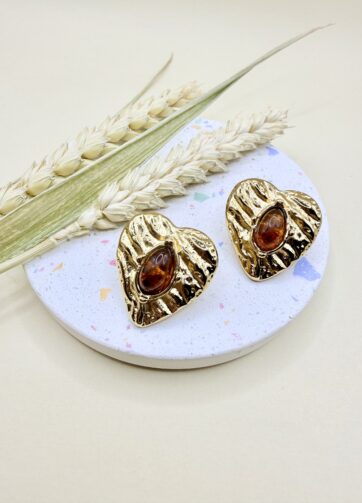 Amber Heart Studs